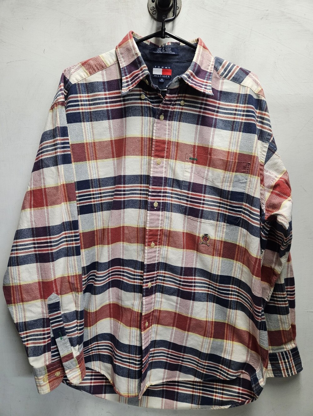 Vintage Tommy Hilfiger Medium Oversized Embroidered Casual Plaid Dress Shirt